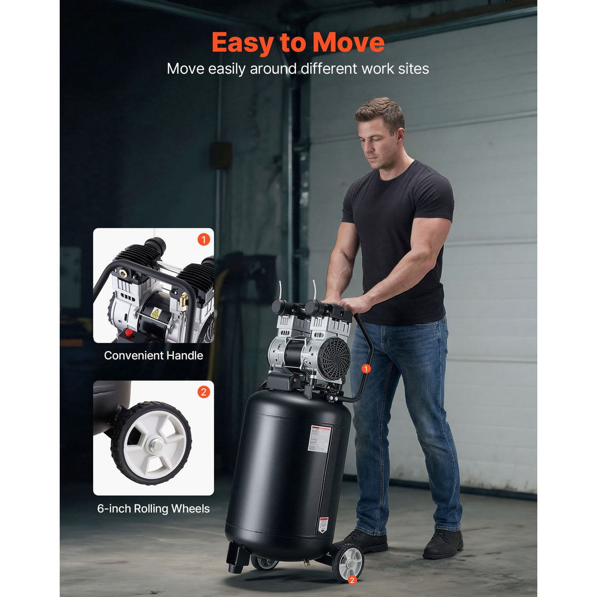 20-Gallon Air Compressor, 2HP 4.5 SCFM at 90PSI, Max 125PSI Pressure Oil-Free Air Compressor Tank, Portable on Wheels for Auto Repair, Tire Inflation, Spray Painting, Woodwork Nailing, 120V