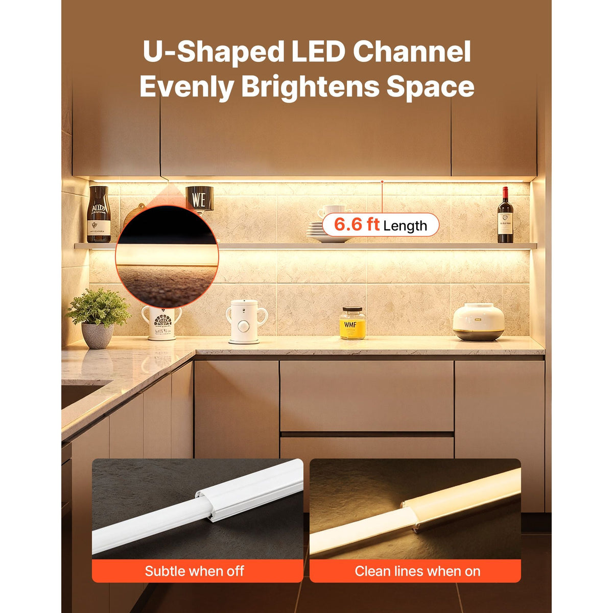 20-Pack 6.6 ft/2M U Shape LED Aluminum Channel, with Milky Cover, End Caps and Mounting Clips, Aluminum Profile for LED Strip Light Installations, Easy Installation, for Under Cabinet Counter