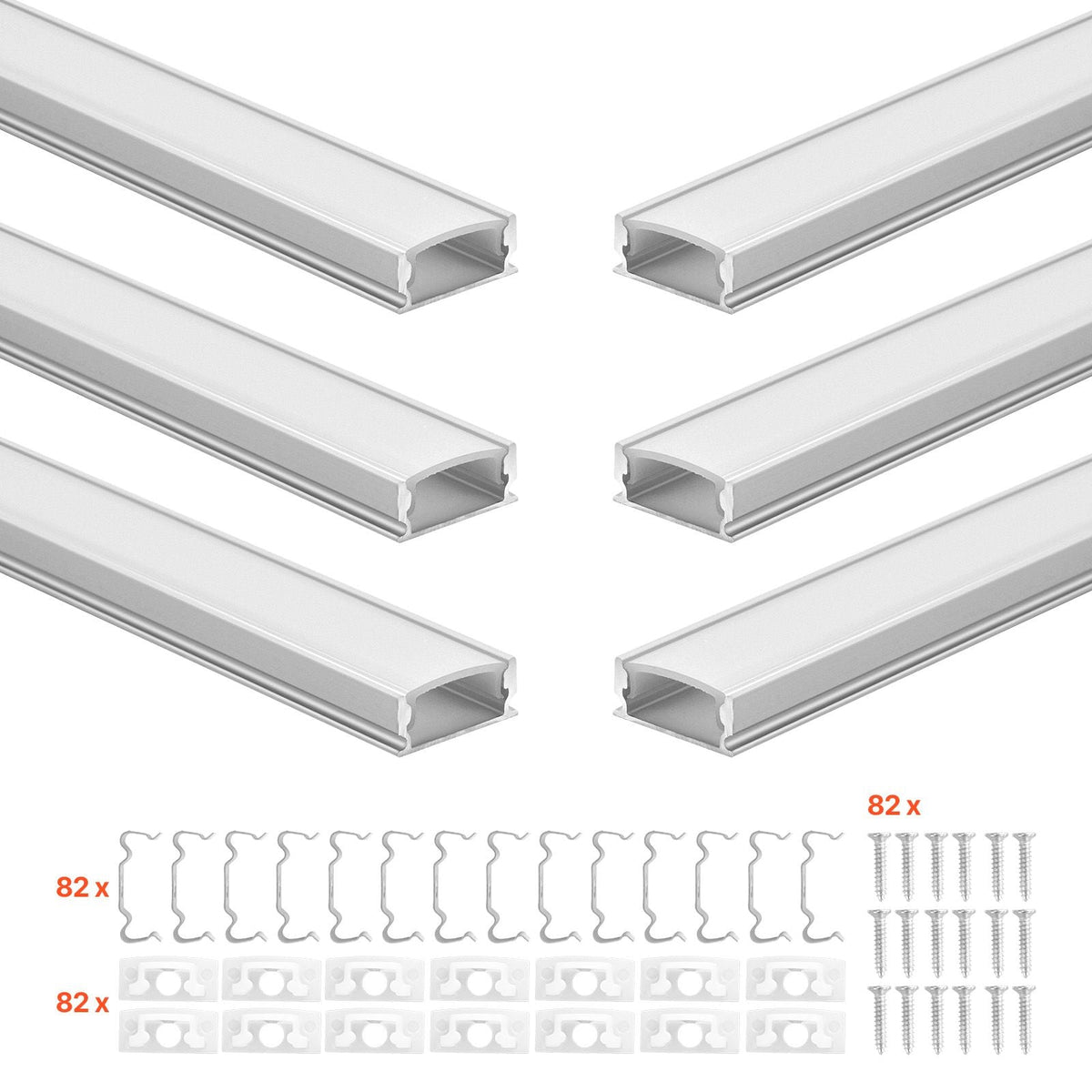 20-Pack 6.6 ft/2M U Shape LED Aluminum Channel, with Milky Cover, End Caps and Mounting Clips, Aluminum Profile for LED Strip Light Installations, Easy Installation, for Under Cabinet Counter