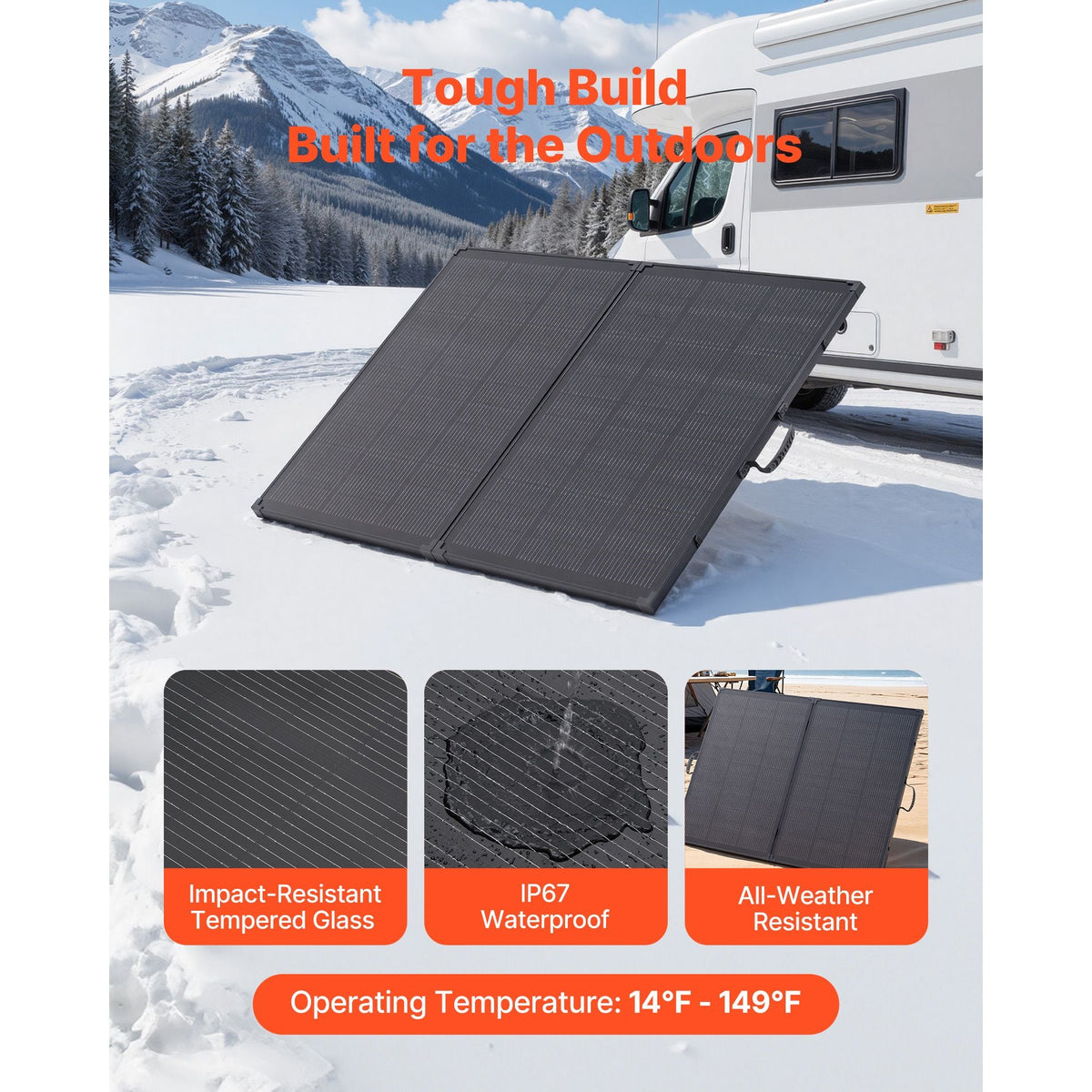 200W Foldable Solar Panel with Frame, 23% High-Efficiency Portable Monocrystalline Solar Panel Charger with 30A PWM Controller & MC4 Output, IP67 Waterproof for Camping, Hiking, RV Trips