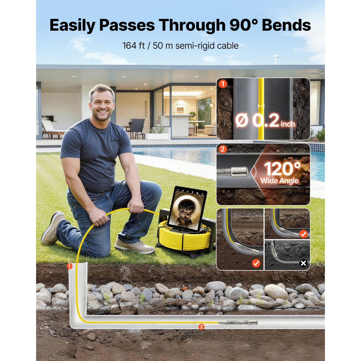2026 Upgraded Sewer Camera with WiFi, 164ft/50m Drain Pipeline Camera, IP68 Snake Plumbing Cameras with Light - 12 LEDS, Wireless WiFi Connectivity to Phone/Tablet for Sewer Duct Pipe Inspection