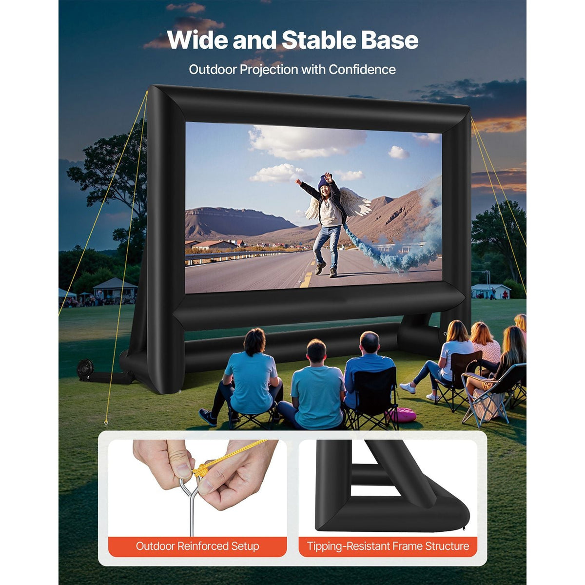20FT Inflatable Movie Screen, Inflatable Projector Screen with Portable Storage Bag, 16:9 Easy Set Up Movie Projection for Outdoor Backyard, Home Theater, Theme Party