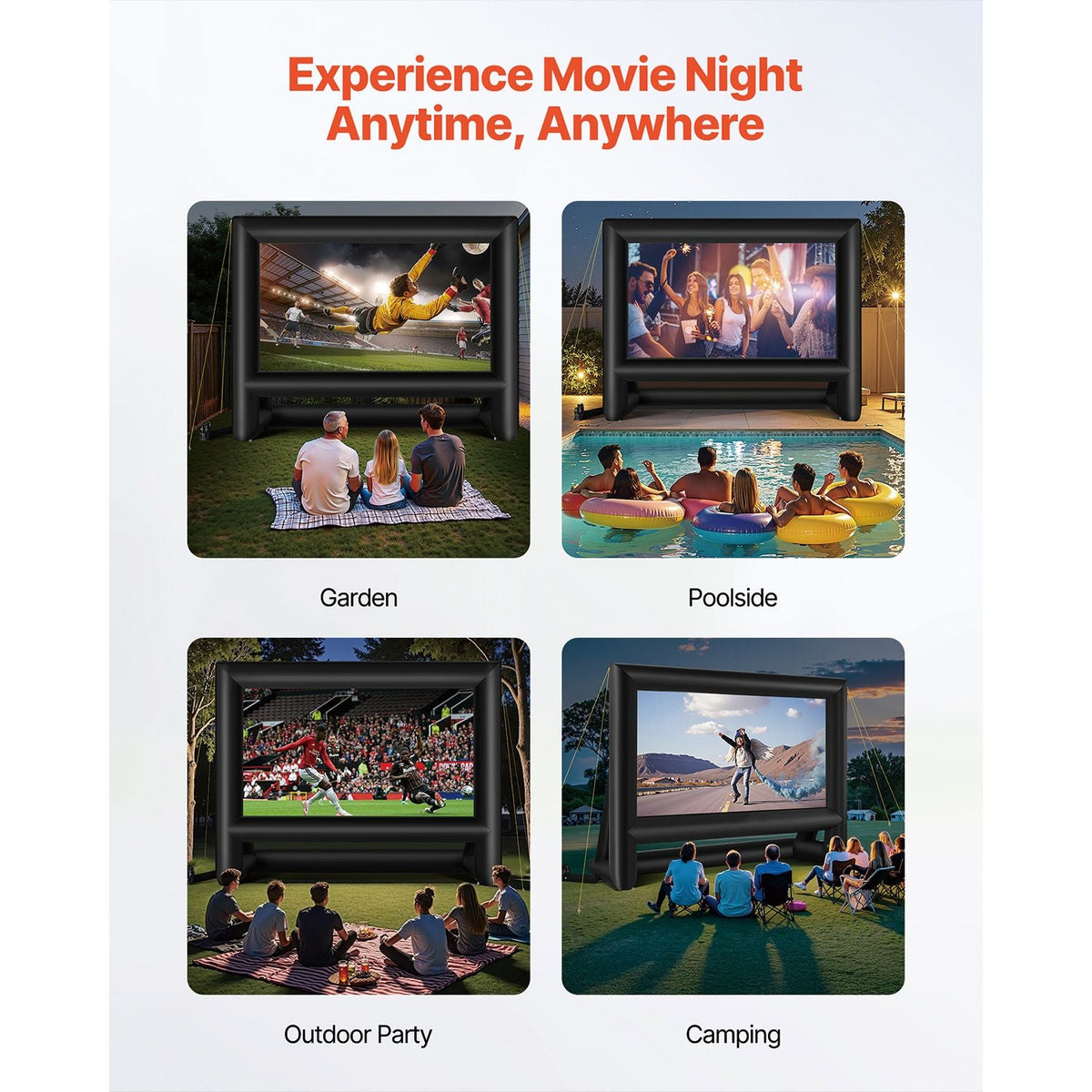 20FT Inflatable Movie Screen, Inflatable Projector Screen with Portable Storage Bag, 16:9 Easy Set Up Movie Projection for Outdoor Backyard, Home Theater, Theme Party