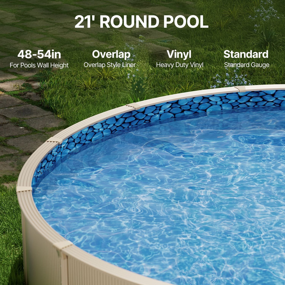 21-ft Round Above Ground Pool Liner, Overlap Pool Liners, Standard Gauge Vinyl, 48-to-54inch Wall Height, Designed for Steel Sided Above-Ground Swimming Pools
