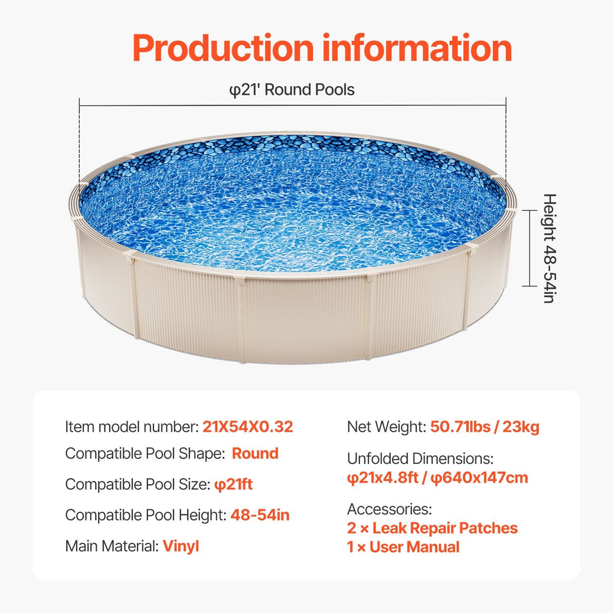 21-ft Round Above Ground Pool Liner, Overlap Pool Liners, Standard Gauge Vinyl, 48-to-54inch Wall Height, Designed for Steel Sided Above-Ground Swimming Pools