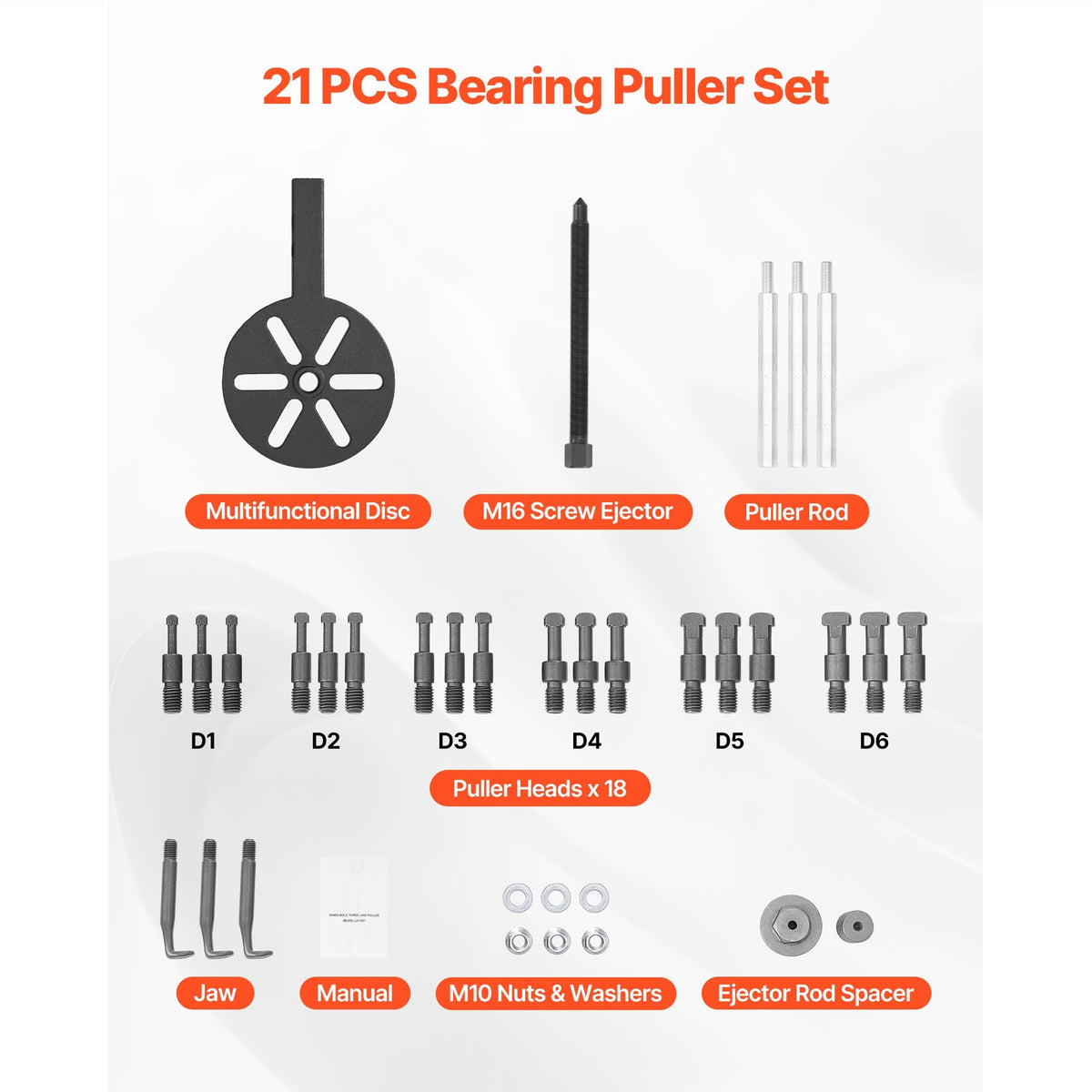 21-in-1 Bearing Puller Set, 21 PCS 3-Jaw Hook Puller for Internal External Bearings and Bearing Without Inner Shaft, Multifunctional Bearing Removal Tool with Heavy Duty Portable Storage Case