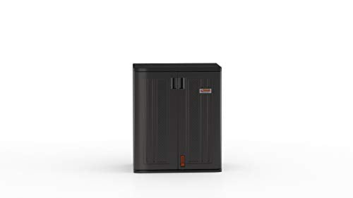 Suncast Commercial Heavy-Duty 9 Cubic Ft. Resin Storage Cabinet with Lockable Handles, Adjustable Metal-Reinforced Shelves for Garage or Workspace, Black, Made in The USA