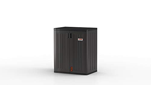 Suncast Commercial Heavy-Duty 9 Cubic Ft. Resin Storage Cabinet with Lockable Handles, Adjustable Metal-Reinforced Shelves for Garage or Workspace, Black, Made in The USA