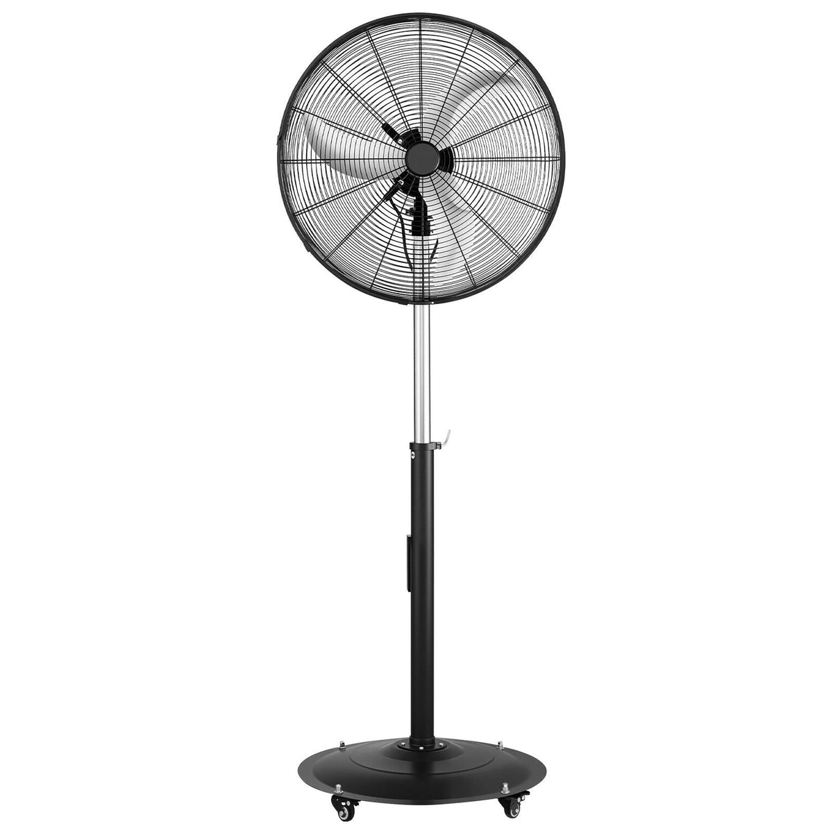 24-Inch High Velocity Pedestal Fan, 6800 CFM Industrial Standing Floor Fan with 85° Oscillating, 3-Speed Adjustable Height, IP44 Waterproof, Carbon Steel for Commercial, Garage, Workshop, Black