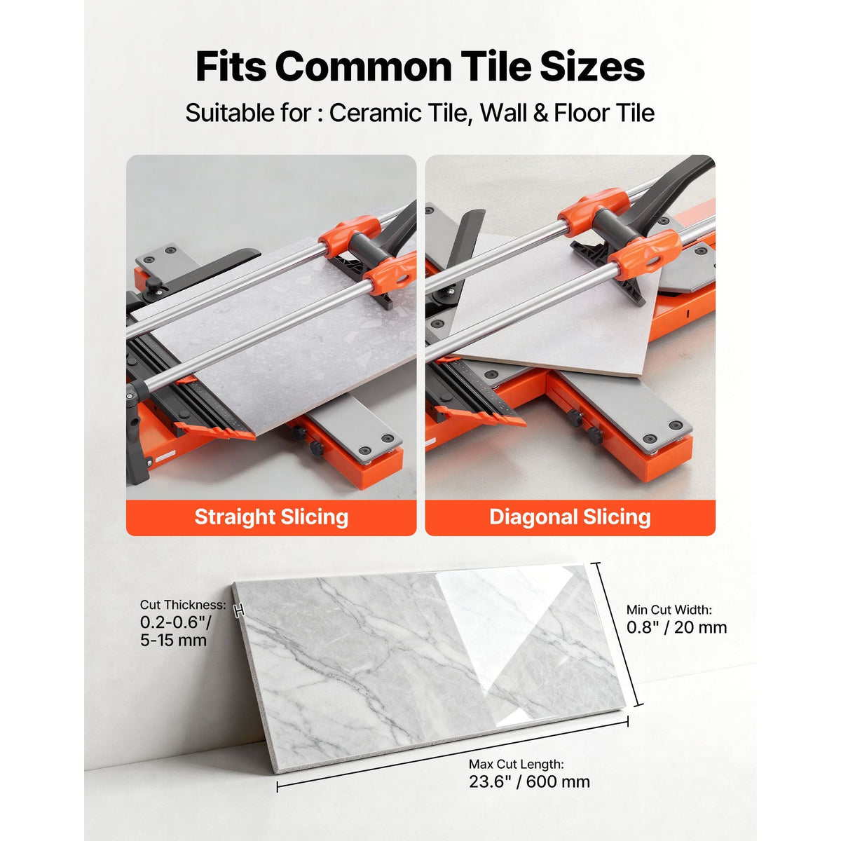 24-Inch Manual Tile Cutter, Upgraded Sliding Head Cutting Tool with Spring-Loaded Base, Angle Fence, Tungsten Carbide Cutting Wheel, Alignment Guide, for DIY Pros, Ceramic, Floor, Wall Tiles