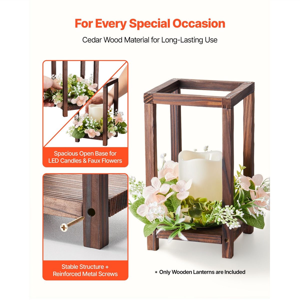 24 Pcs Wooden Wedding Lantern, Cedar Wood and Plastic Wooden Lantern Candle Holder, Rustic Decorative Home Centerpiece Ideal for Wedding Table Party Farmhouse Indoor Decor, Brown