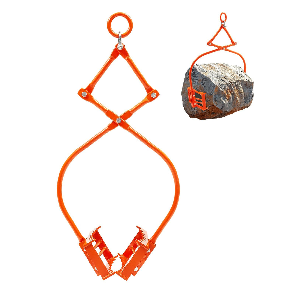 24in Stone Lifting Tongs, 2-Claw Rock Tongs, Heavy Duty Steel Log Tongs, 1100LBS Lifting Capacity, Swivel Log Grapple, Serrated Claw Design, Easy Chain Hook up Tongs for Stone Blocks & Marble