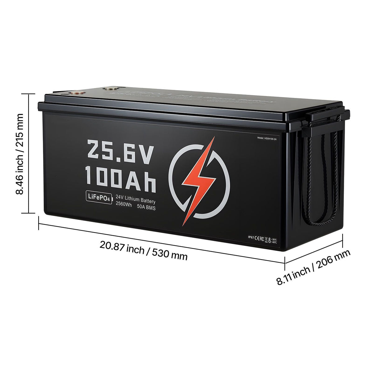 24V 100Ah LiFePO4 Lithium Battery, Built-in 50A BMS, Deep Cycle Lithium Rechargeable Battery with Low Temperature Protection, 4000+ Cycles, Max. 2560Wh, for RV, Camper, Trolling Motors, Marine