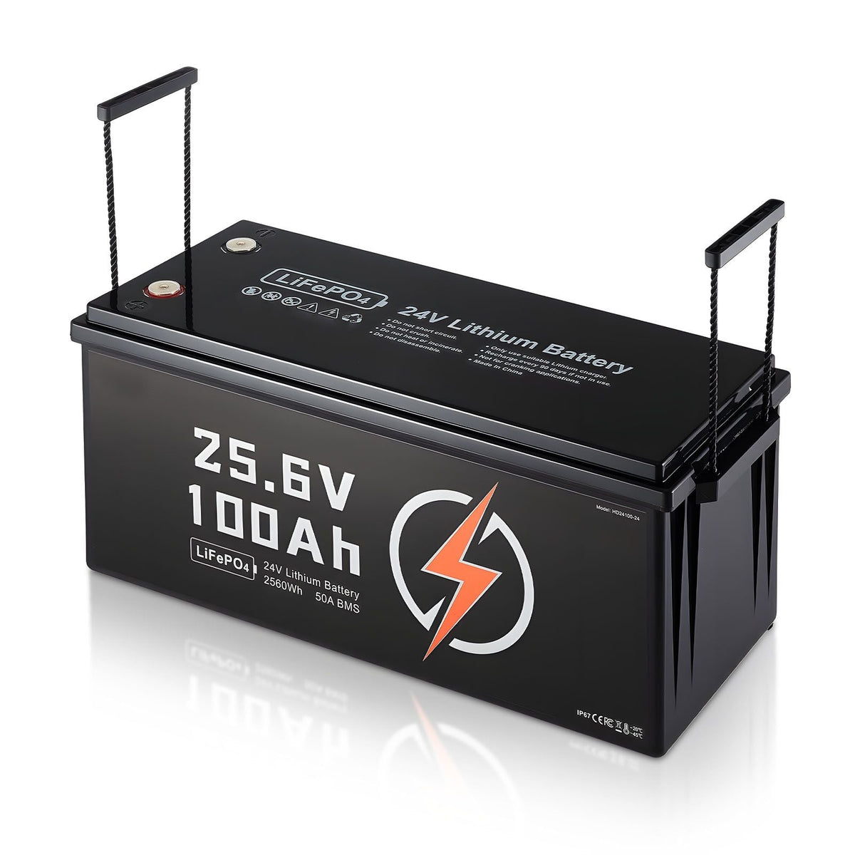 24V 100Ah LiFePO4 Lithium Battery, Built-in 50A BMS, Deep Cycle Lithium Rechargeable Battery with Low Temperature Protection, 4000+ Cycles, Max. 2560Wh, for RV, Camper, Trolling Motors, Marine