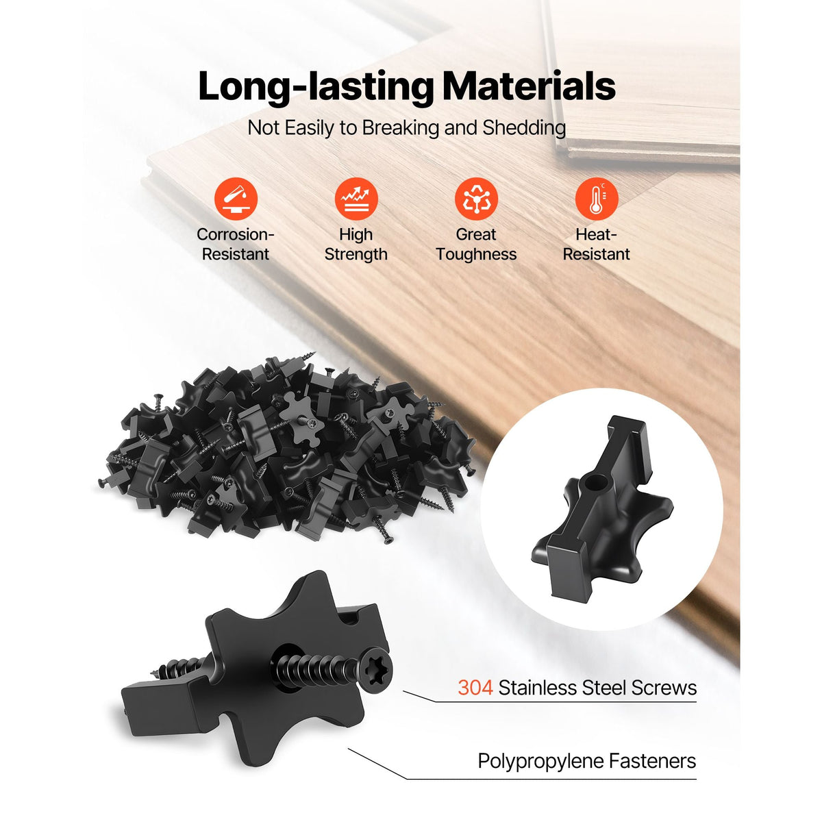 250PCS Hidden Deck Fasteners for Composite Decking Board, Universal Composite T Clips & Plastic Hidden Fasteners with Metal Screws,Polypropylene PP Clips Works with 0.26 inch Gaps, Black