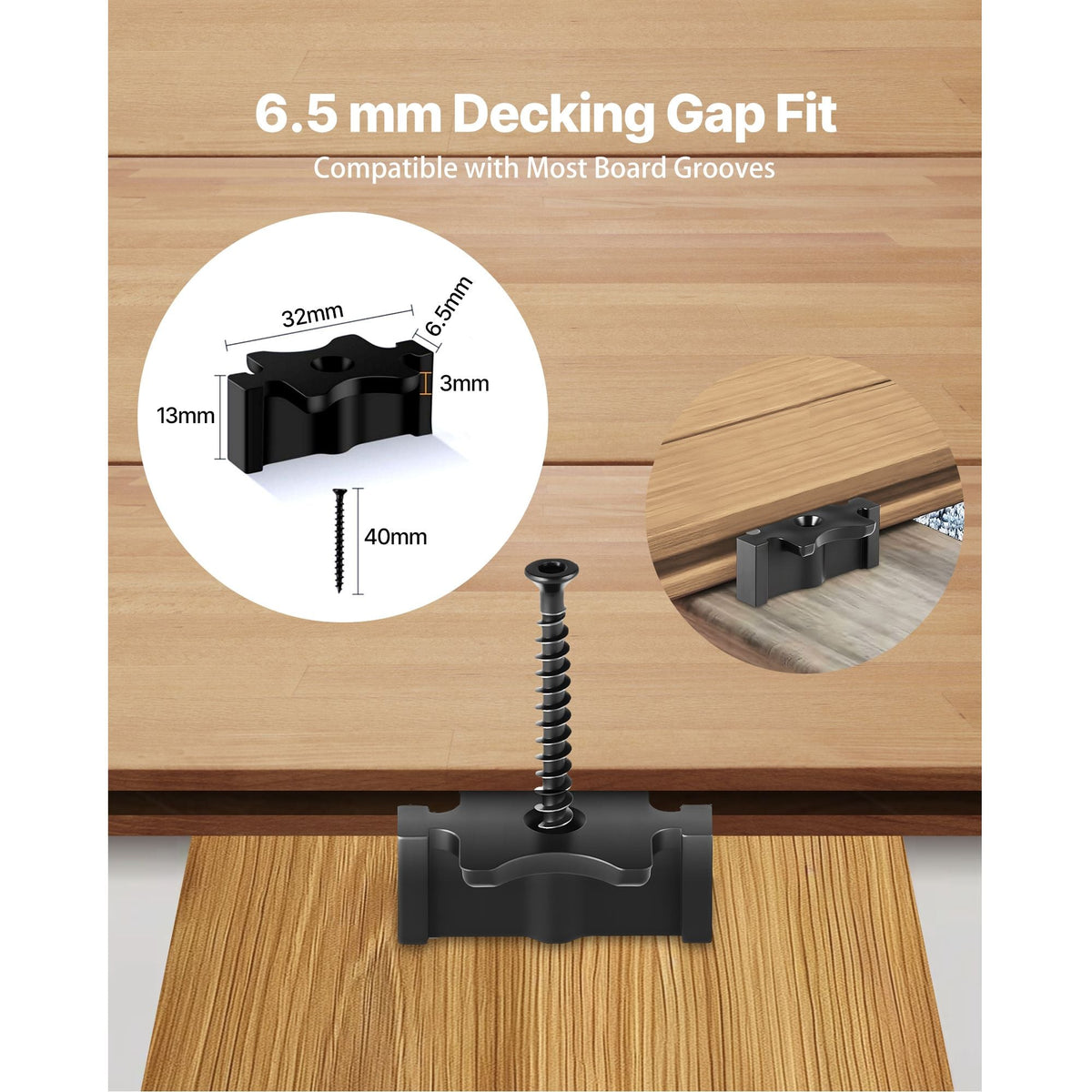 250PCS Hidden Deck Fasteners for Composite Decking Board, Universal Composite T Clips & Plastic Hidden Fasteners with Metal Screws,Polypropylene PP Clips Works with 0.26 inch Gaps, Black