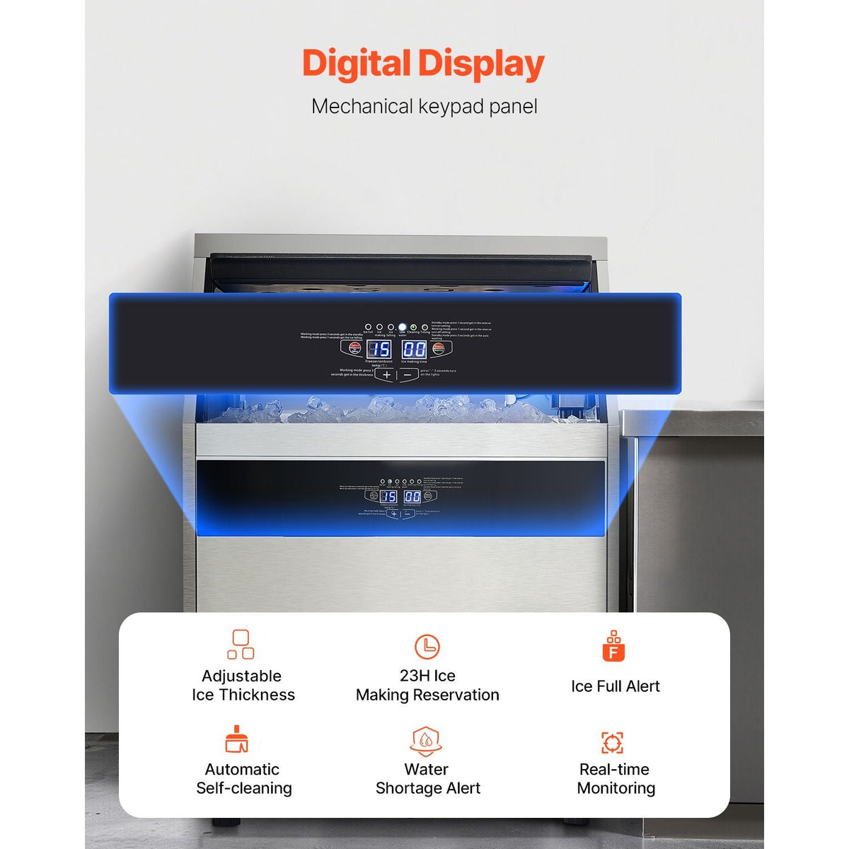 265lbs/24H Commercial Ice Maker Machine, 88lbs Storage Capacity Ice Maker with Drain Pump, 126 Ice Cubes in 15 Minutes, LED Digital Display Freestanding Self-Cleaning for Bar Office Restaurant