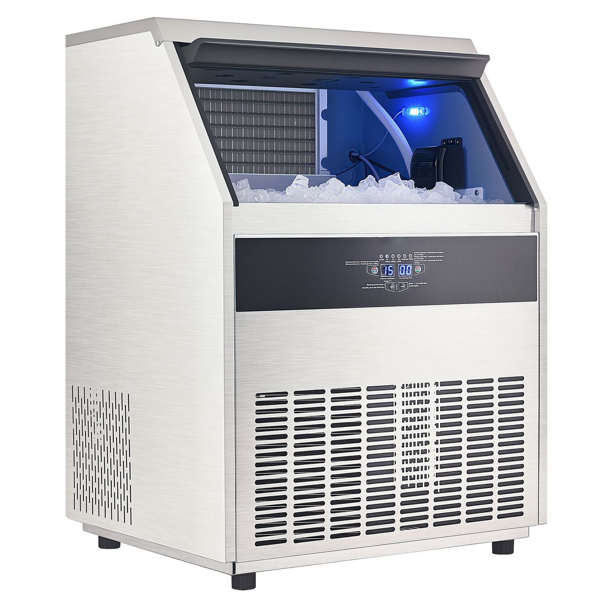 265lbs/24H Commercial Ice Maker Machine, 88lbs Storage Capacity Ice Maker with Drain Pump, 126 Ice Cubes in 15 Minutes, LED Digital Display Freestanding Self-Cleaning for Bar Office Restaurant