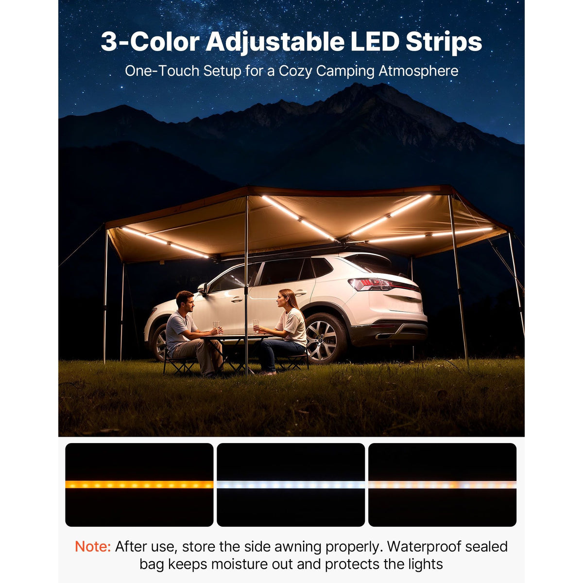270 Degree Awning with Bulit-in LED Lights, 117 sq.ft Driver Side Vehicle Awning, Waterproof UV50+ Car Side Awnings, All-Weather Free-Standing Overland Awnings Car Shelter for SUV Truck Camping