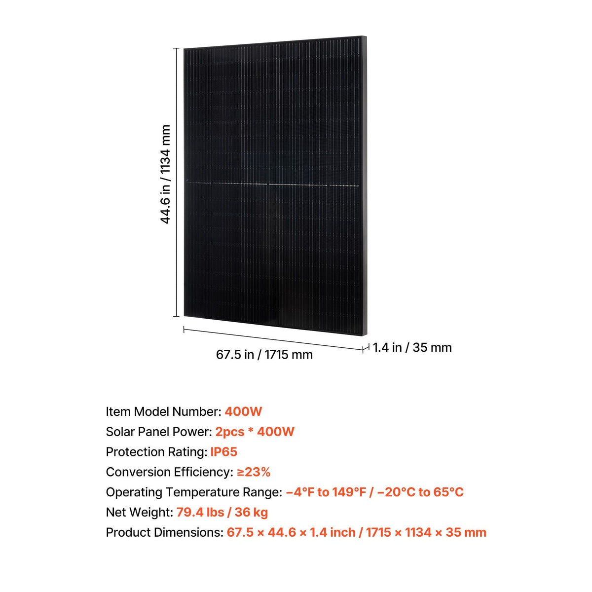 2PCS 400W Monocrystalline Solar Panels, 23% High-Efficiency Mono PV Module with Stable MC4 Output & Aluminum Frame, IP65 Waterproof Solar Panel for Car Boat RV Flat Rooftop Off-Grid Applications