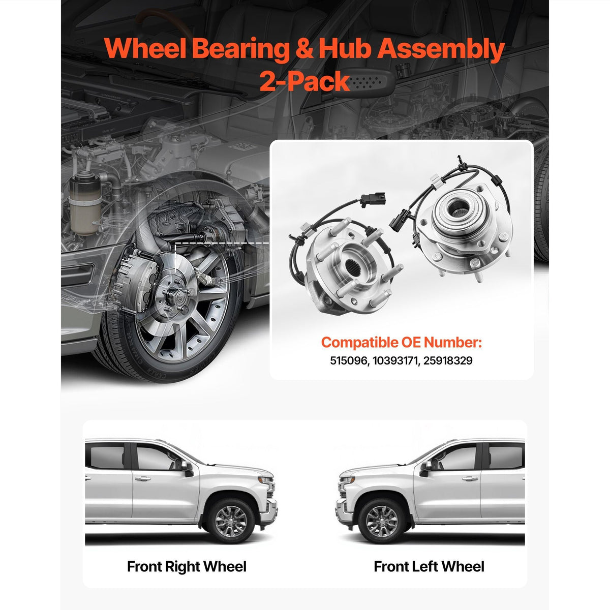 2PCS Front Wheel Bearing & Hub Assembly Fit for 2004-2007 Buick Rainier 2003-2006 Chevy SSR 2002-2009 GMC Envoy 2005-2009 Saab 9-7X OEM 513188, Wheel Bearing Hub Assembly Set with ABS Sensor