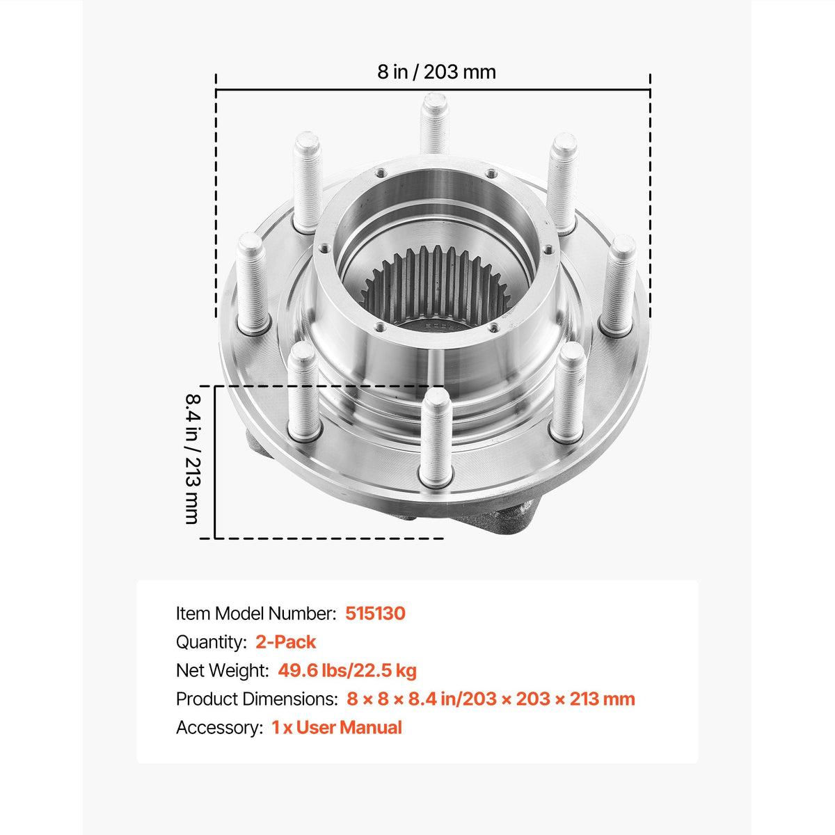 2PCS Front Wheel Bearing & Hub Assembly Fit for 2016 Ford F-250 Super Duty Base King Ranch Lariat Platinum XL Crew Cab Pickup 4-Door OEM 515130, Wheel Bearing Hub Assembly Set with ABS Sensor