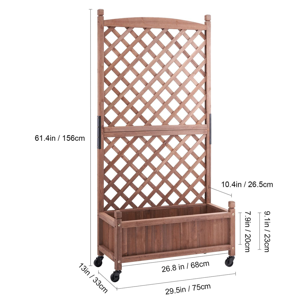 2PCS Raised Garden Bed with Trellis, 60"x13"x61.4" Outdoor Raised Wood Planters with Drainage Holes, Free-Standing Trellis Planter Box for Vine Climbing Plants Flowers in Garden, Patio, Balcony