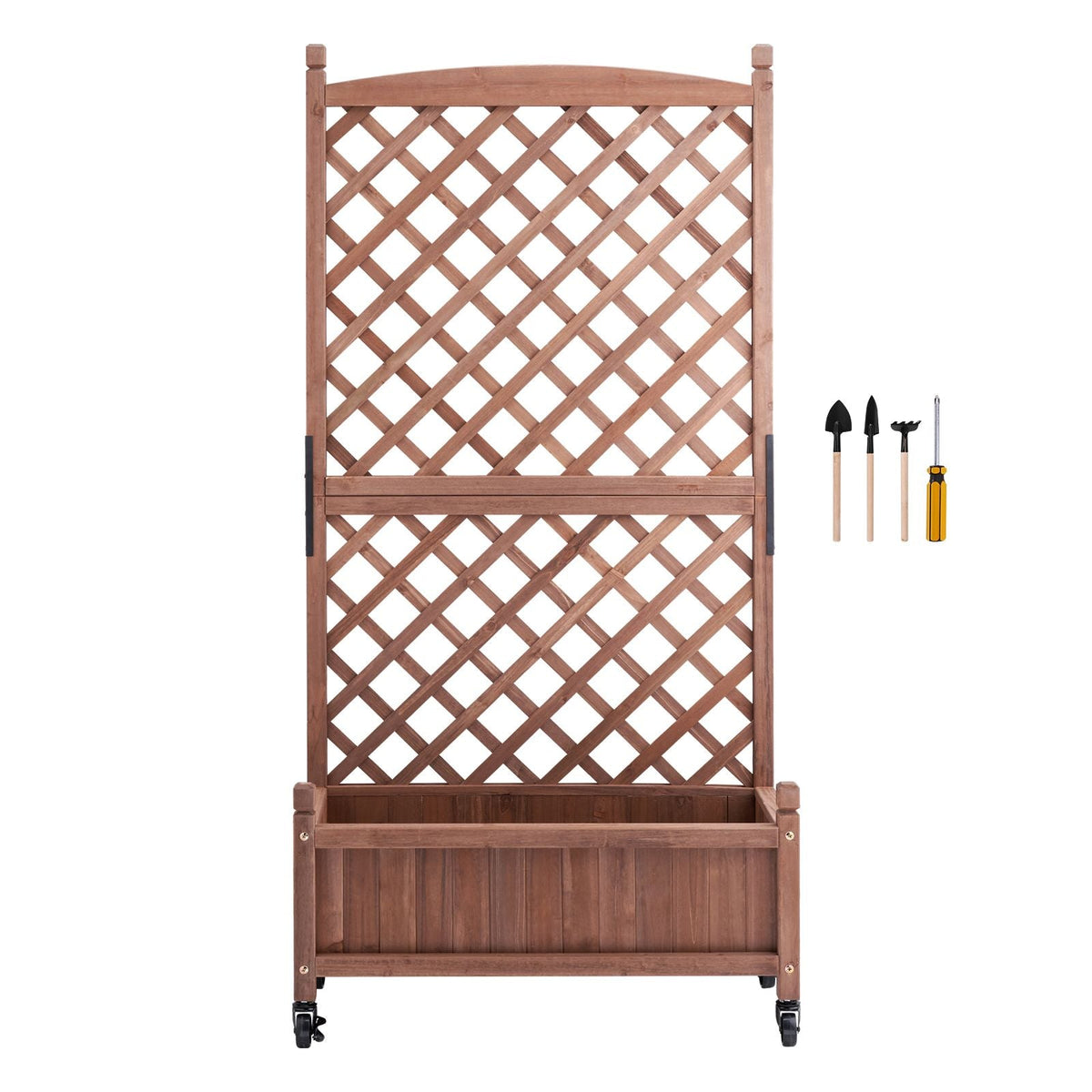 2PCS Raised Garden Bed with Trellis, 60"x13"x61.4" Outdoor Raised Wood Planters with Drainage Holes, Free-Standing Trellis Planter Box for Vine Climbing Plants Flowers in Garden, Patio, Balcony