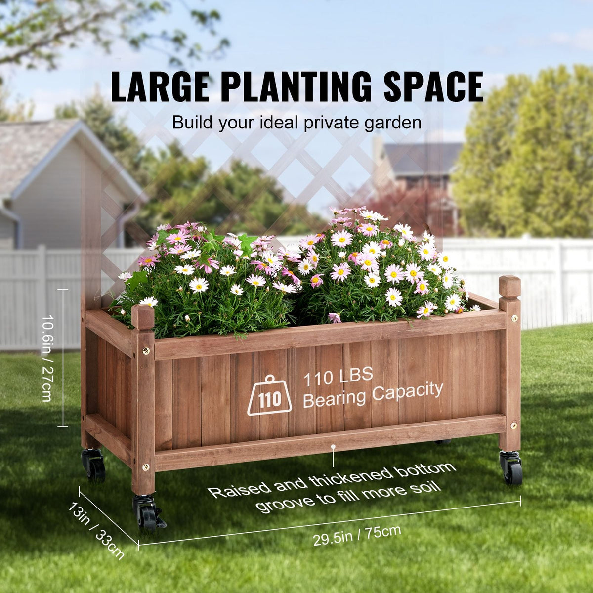 2PCS Raised Garden Bed with Trellis, 60"x13"x61.4" Outdoor Raised Wood Planters with Drainage Holes, Free-Standing Trellis Planter Box for Vine Climbing Plants Flowers in Garden, Patio, Balcony