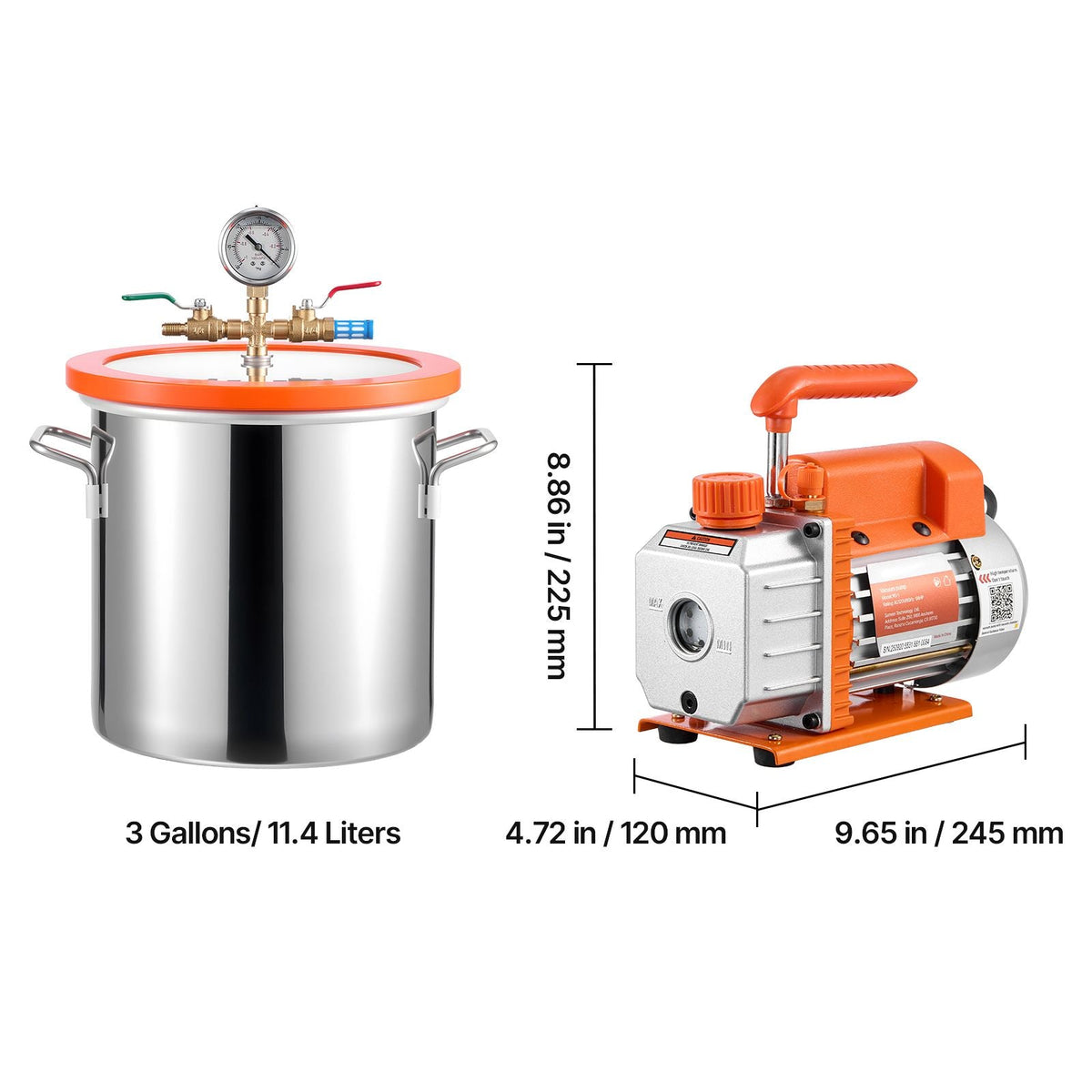 3 Gallon Vacuum Chamber with Pump, 3.5 CFM, Single Stage Vacuum Pump, Stainless Steel Degassing Chamber Kit with Tempered Glass Lid, 5 ft Hose, for Stabilizing Wood Degassing Silicone Resin