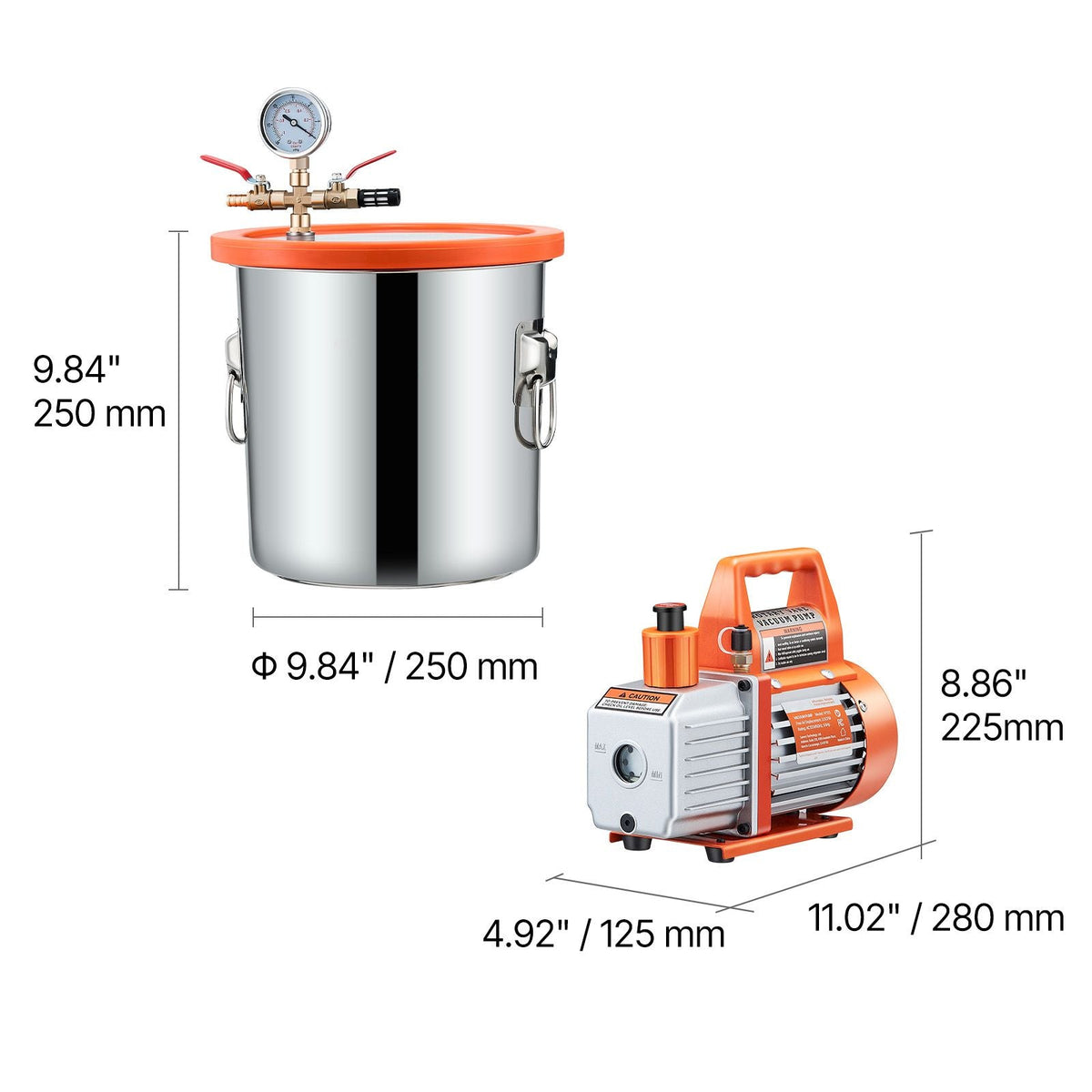 3 Gallon Vacuum Chamber with Pump, 3.5 CFM, Stainless Steel Degassing Chamber Kit, Single Stage Vacuum Pump, Tempered Glass Lid, 4.92 ft Hose, Oil, for Stabilizing Wood Degassing Silicone Resin