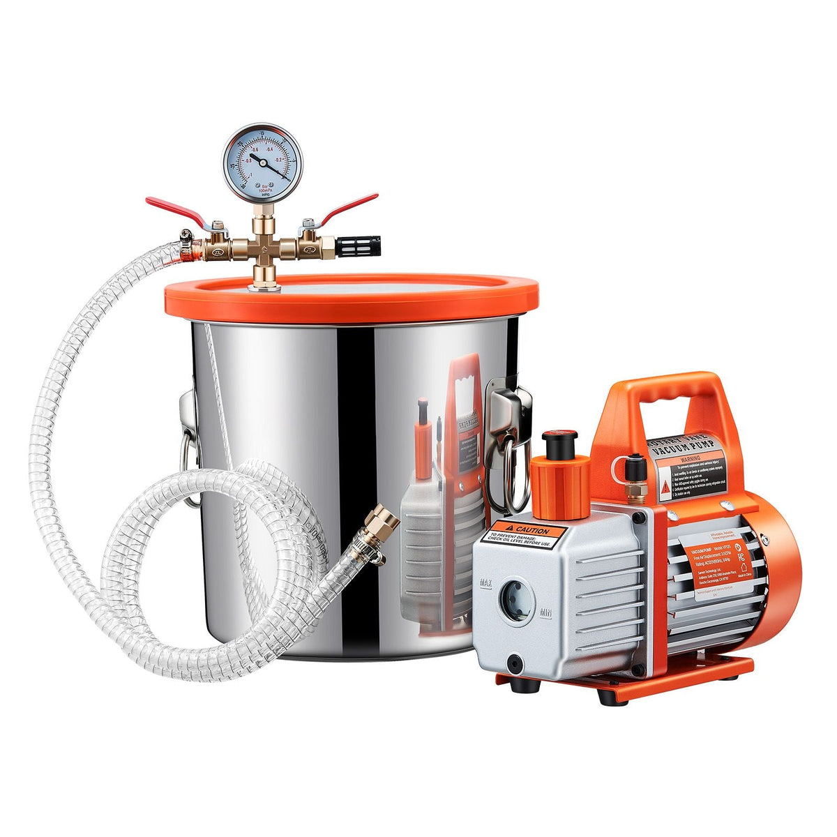 3 Gallon Vacuum Chamber with Pump, 3.5 CFM, Stainless Steel Degassing Chamber Kit, Single Stage Vacuum Pump, Tempered Glass Lid, 4.92 ft Hose, Oil, for Stabilizing Wood Degassing Silicone Resin