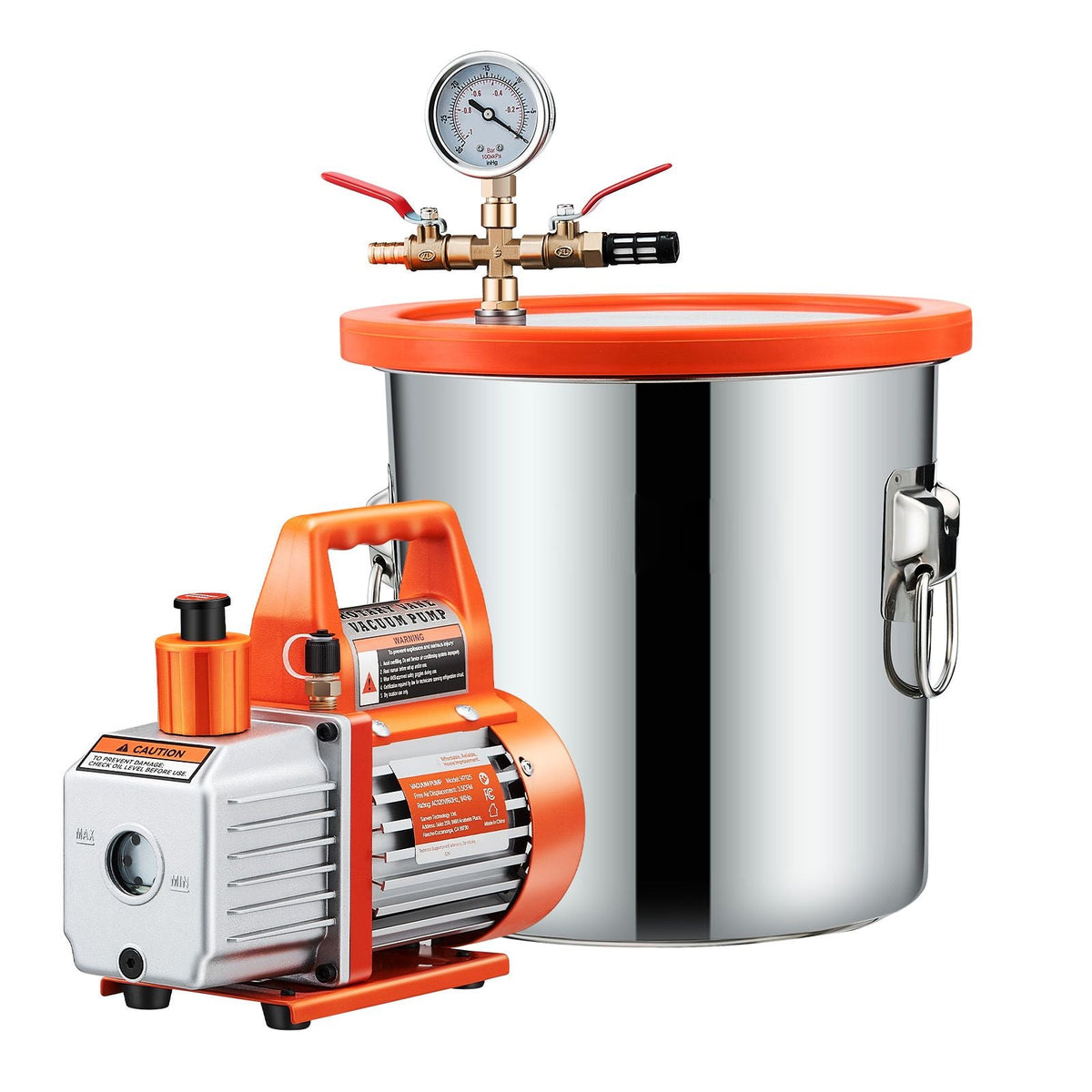 3 Gallon Vacuum Chamber with Pump, 3.5 CFM, Stainless Steel Degassing Chamber Kit, Single Stage Vacuum Pump, Tempered Glass Lid, 4.92 ft Hose, Oil, for Stabilizing Wood Degassing Silicone Resin
