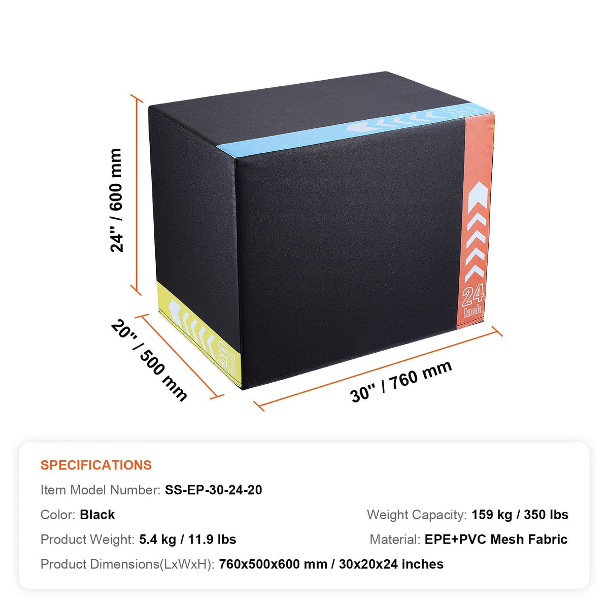 3 in 1 Plyometric Jump Box, 30/24/20 Inch Foam Plyo Box, Platform & Jumping Agility Box, Anti-Slip Fitness Exercise Step Up Box for Home Gym Training, Conditioning Strength Training, Black