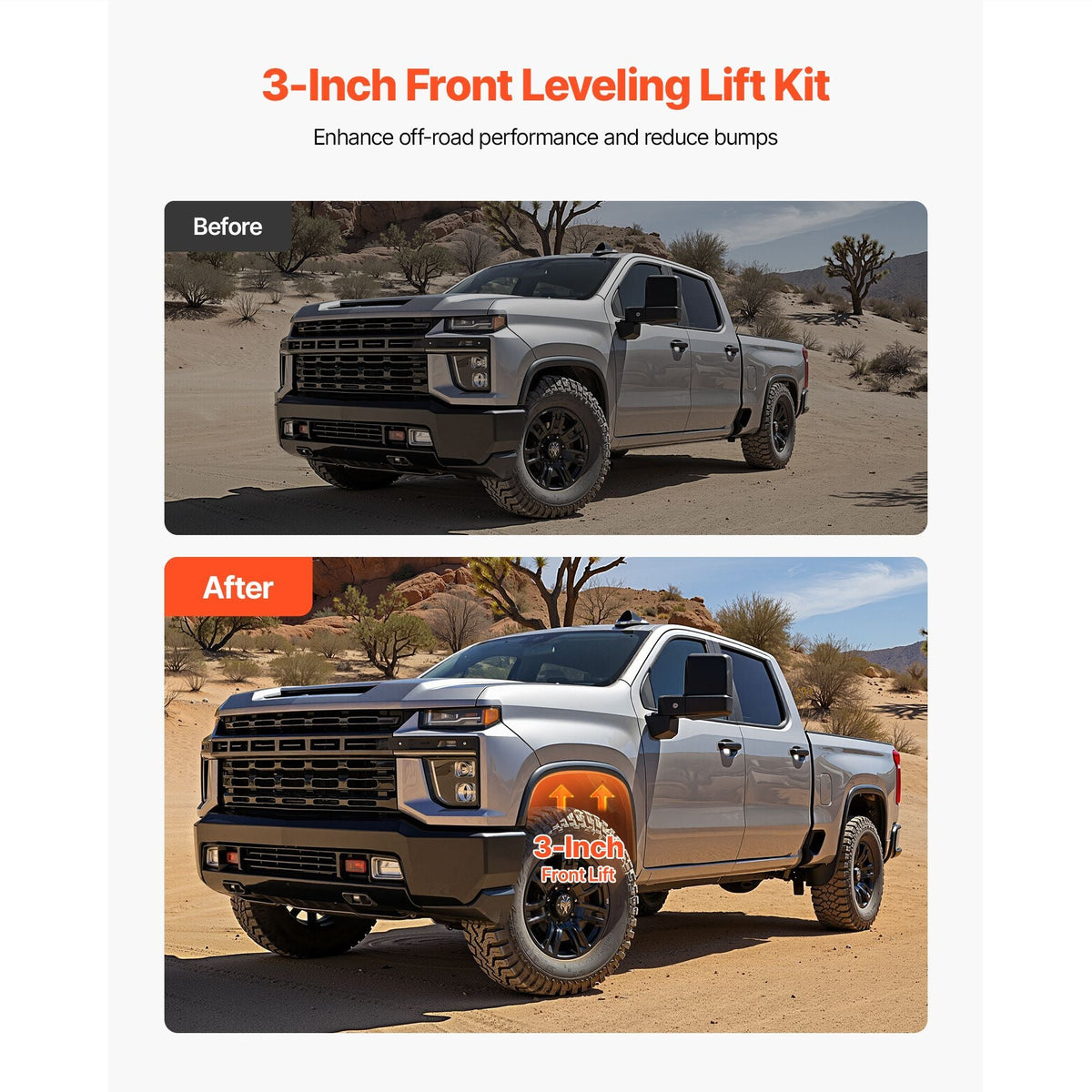 3 Inch Front Leveling Lift Kit for 2001-2010 Chevy Silverado/GMC Sierra 2500HD/3500HD 8-Lug, 01-07 Silverado/Sierra 1500HD, Torsion Bar Keys Suspension Level Kit with 2 Shock Extension Brackets