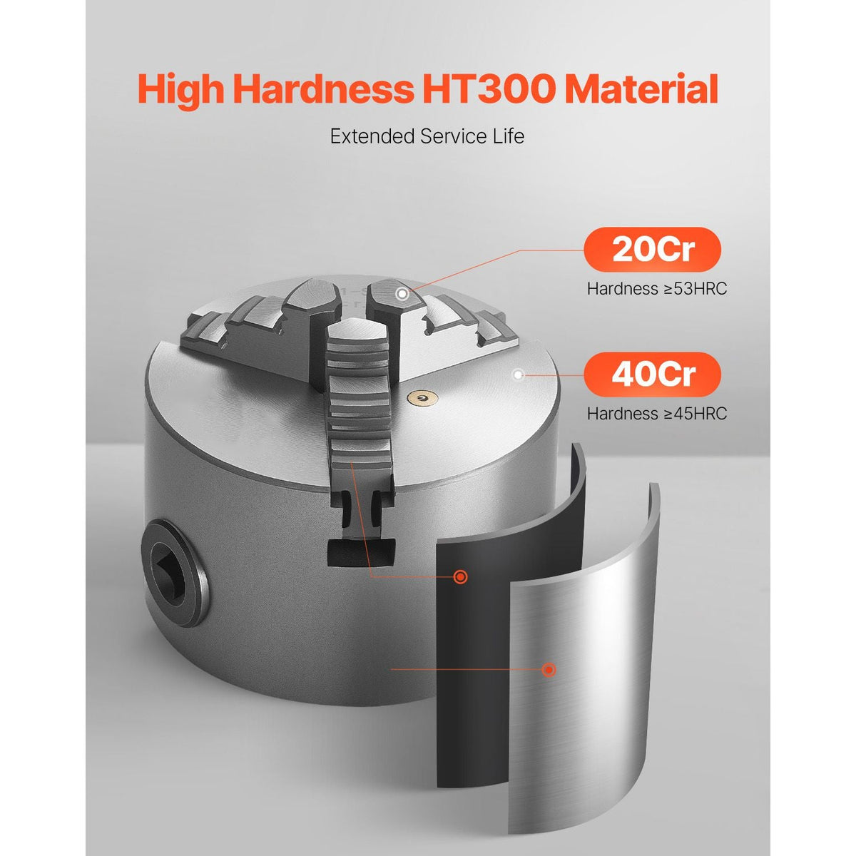 3-Jaw Lathe Chuck, 3 Inch (80 mm), Self-Centering Chuck, 0.08-2.48 in (2-63 mm) Clamping Range with T-key Fixing Screws Reversible Jaws, HT300 Material, Internal External for Wood Metal Lathe
