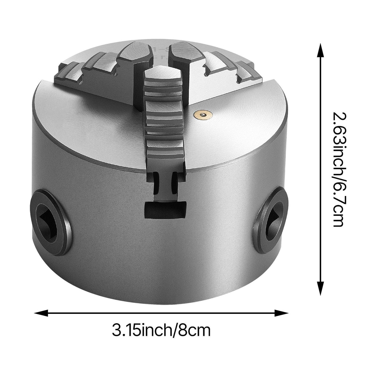 3-Jaw Lathe Chuck, 3 Inch (80 mm), Self-Centering Chuck, 0.08-2.48 in (2-63 mm) Clamping Range with T-key Fixing Screws Reversible Jaws, HT300 Material, Internal External for Wood Metal Lathe