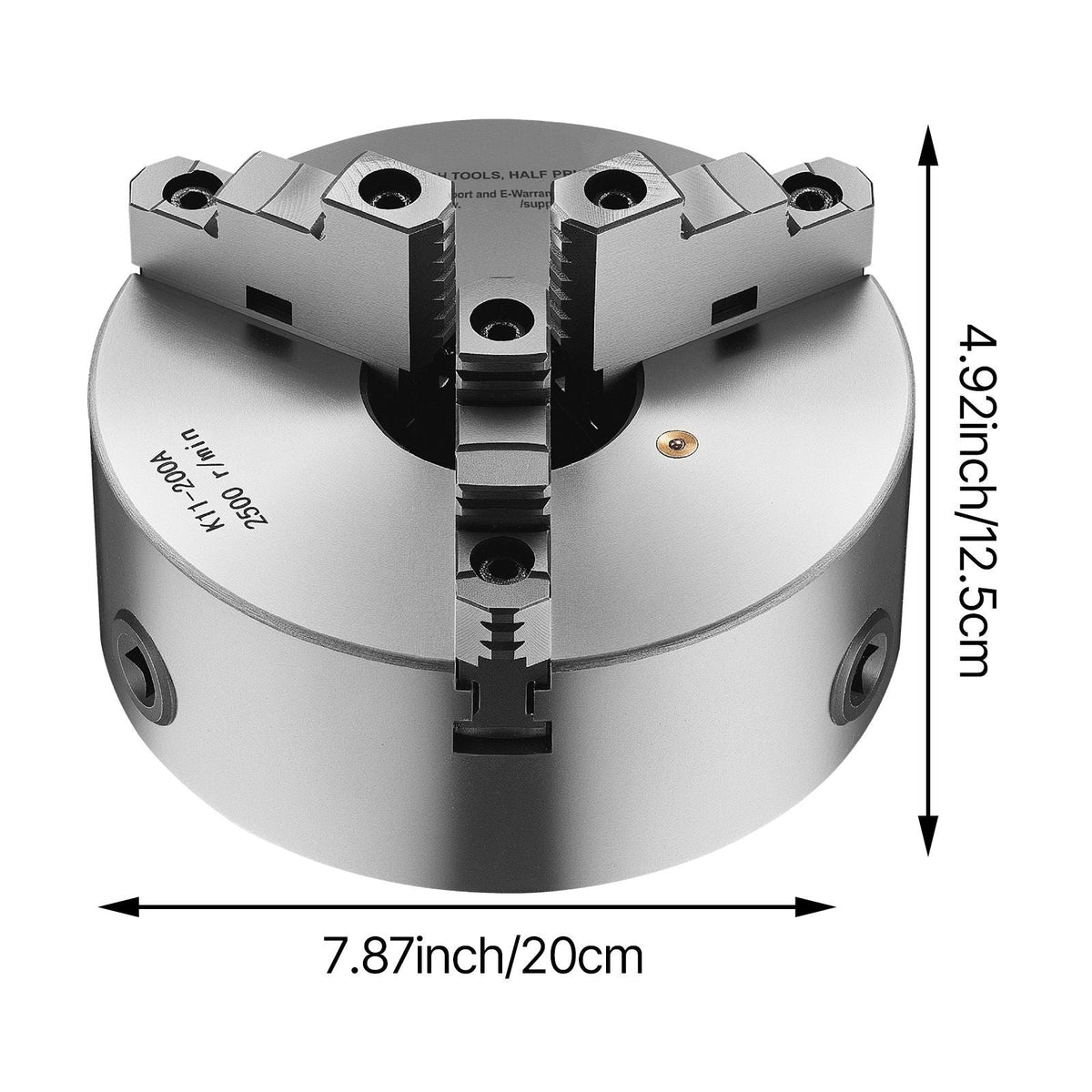 3-Jaw Lathe Chuck, 8 Inch (200 mm), Self-Centering Chuck with 2 1/4 in-8 Threaded Backing Plate, 0.16-7.87 in (4-200 mm) Clamping Range with T-wrench Screws, HT300 Material, for Wood Metal Lathe