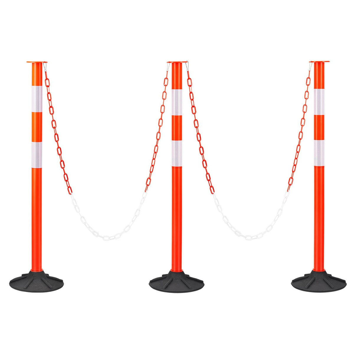3 Pack Traffic Delineator Posts, 34 in Traffic Safety Cones with Weighted Base, Reflective Strips and Chain, Heavy Duty Delineator Posts for Construction Site, Parking Lot, Crowd Control, Red