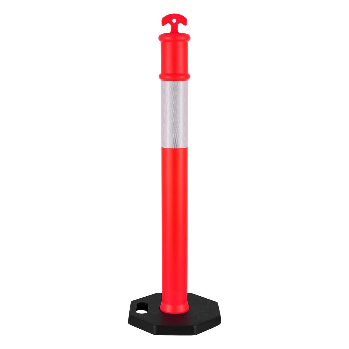 3 Pack Traffic Delineator Posts, 48 inches Traffic Safety Cones with Weighted Base and Reflective Strips, Heavy Duty Delineator Posts for Construction Site, Parking Lot, Crowd Control, Red