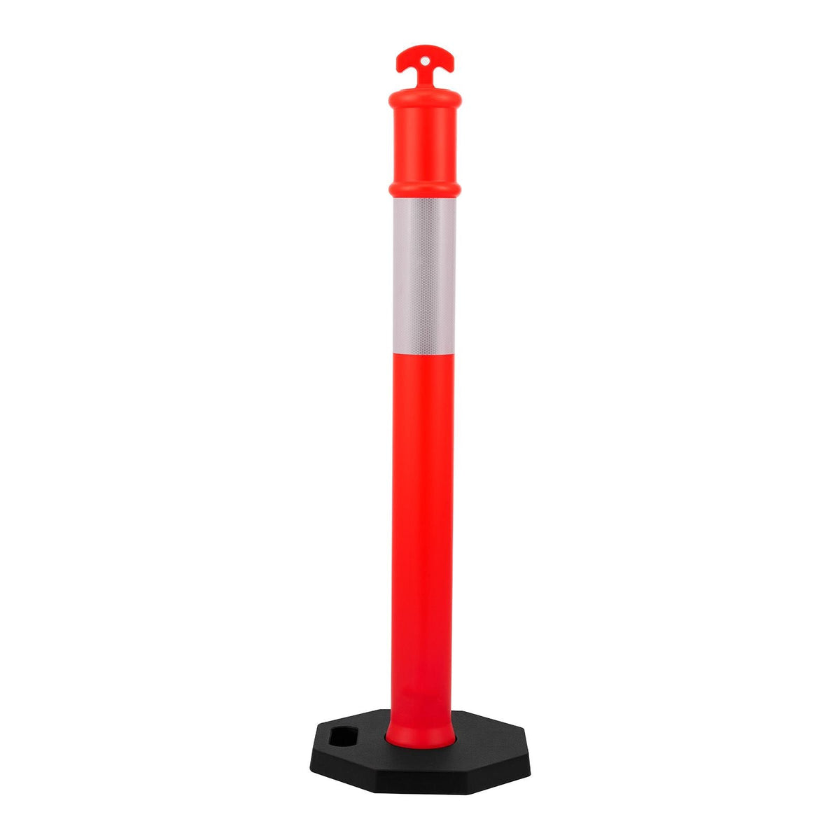 3 Pack Traffic Delineator Posts, 48 inches Traffic Safety Cones with Weighted Base and Reflective Strips, Heavy Duty Delineator Posts for Construction Site, Parking Lot, Crowd Control, Red