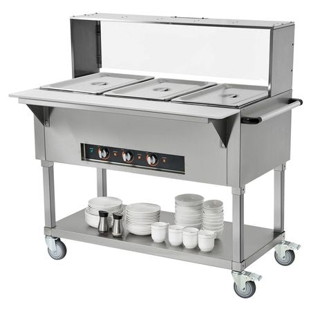 3-Pan Commercial Food Warmer, 3 x 20.6QT Electric Steam Table, 1500W Professional Buffet Catering Food Warmer with Acrylic Sneeze Guard, Food Grade Stainless Steel Server for Party Restaurant