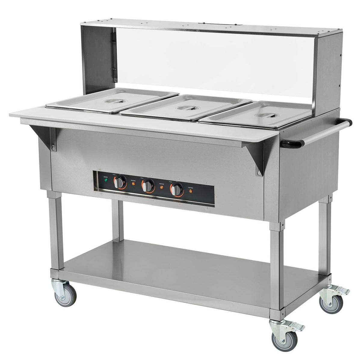 3-Pan Commercial Food Warmer, 3 x 20.6QT Electric Steam Table, 1500W Professional Buffet Catering Food Warmer with Acrylic Sneeze Guard, Food Grade Stainless Steel Server for Party Restaurant