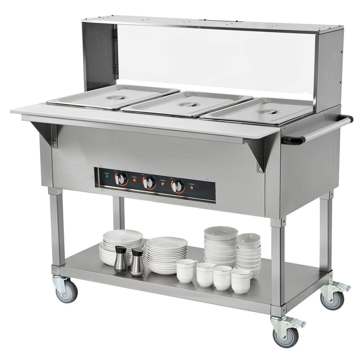 3-Pan Commercial Food Warmer, 3 x 20.6QT Electric Steam Table, 1500W Professional Buffet Catering Food Warmer with Acrylic Sneeze Guard, Food Grade Stainless Steel Server for Party Restaurant