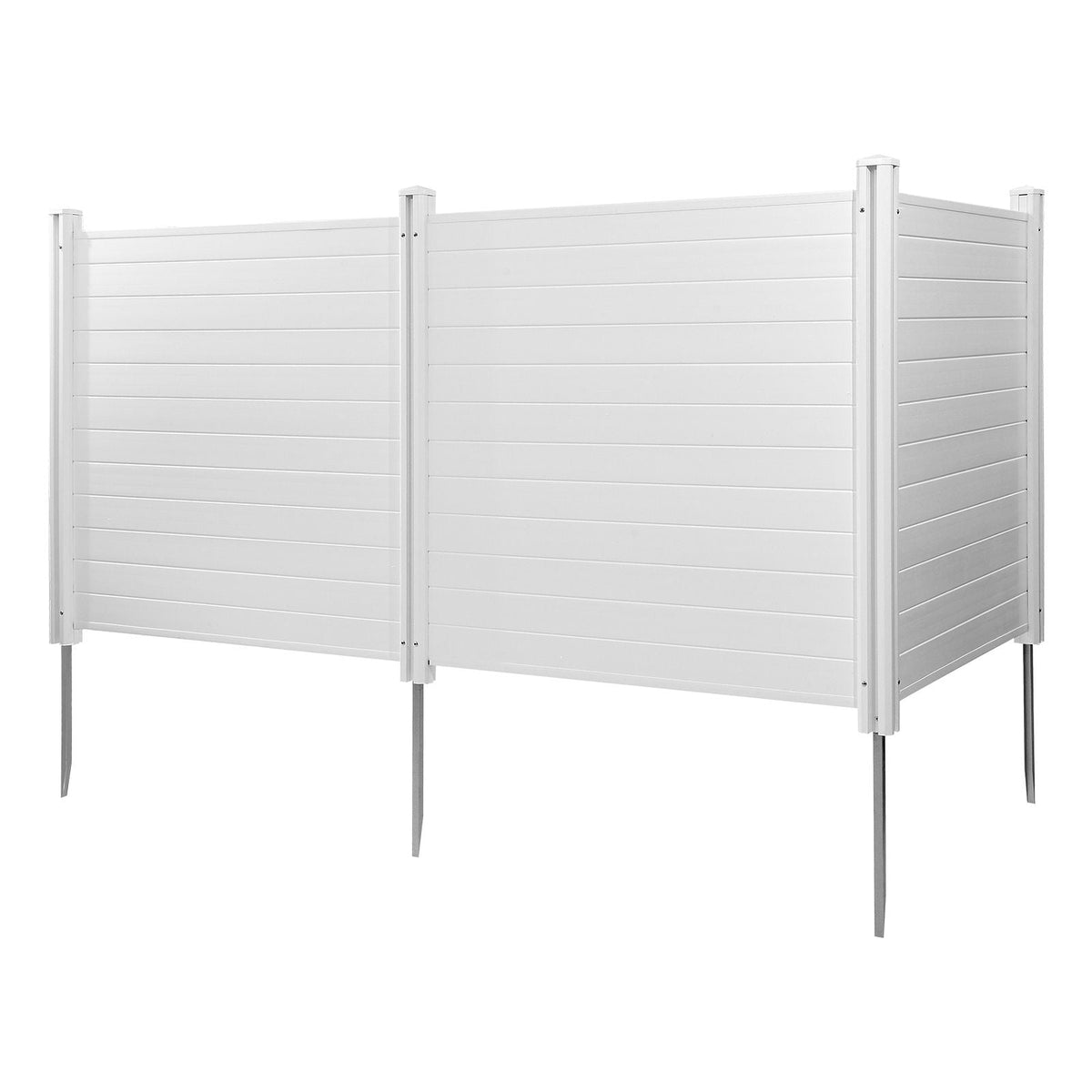 3 Panels Outdoor Privacy Screen, 50 x 50 in Air Conditioner Fence with 27.6 in Ground Stakes, Pool Equipment Enclosure, Horizontal Vinyl Privacy Fence, Ideal for Trash Can and A/C Units, White