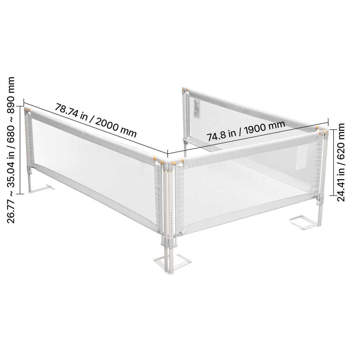 3 Piece Toddler Bed Rail, Kids Beds Guard Rail with Reinforced Iron Pipe and Oxford Cloth, Adjustable Height Bed Side Railing, Portable Guard Bumper Barrier for King Size, 3 Sides, Grey