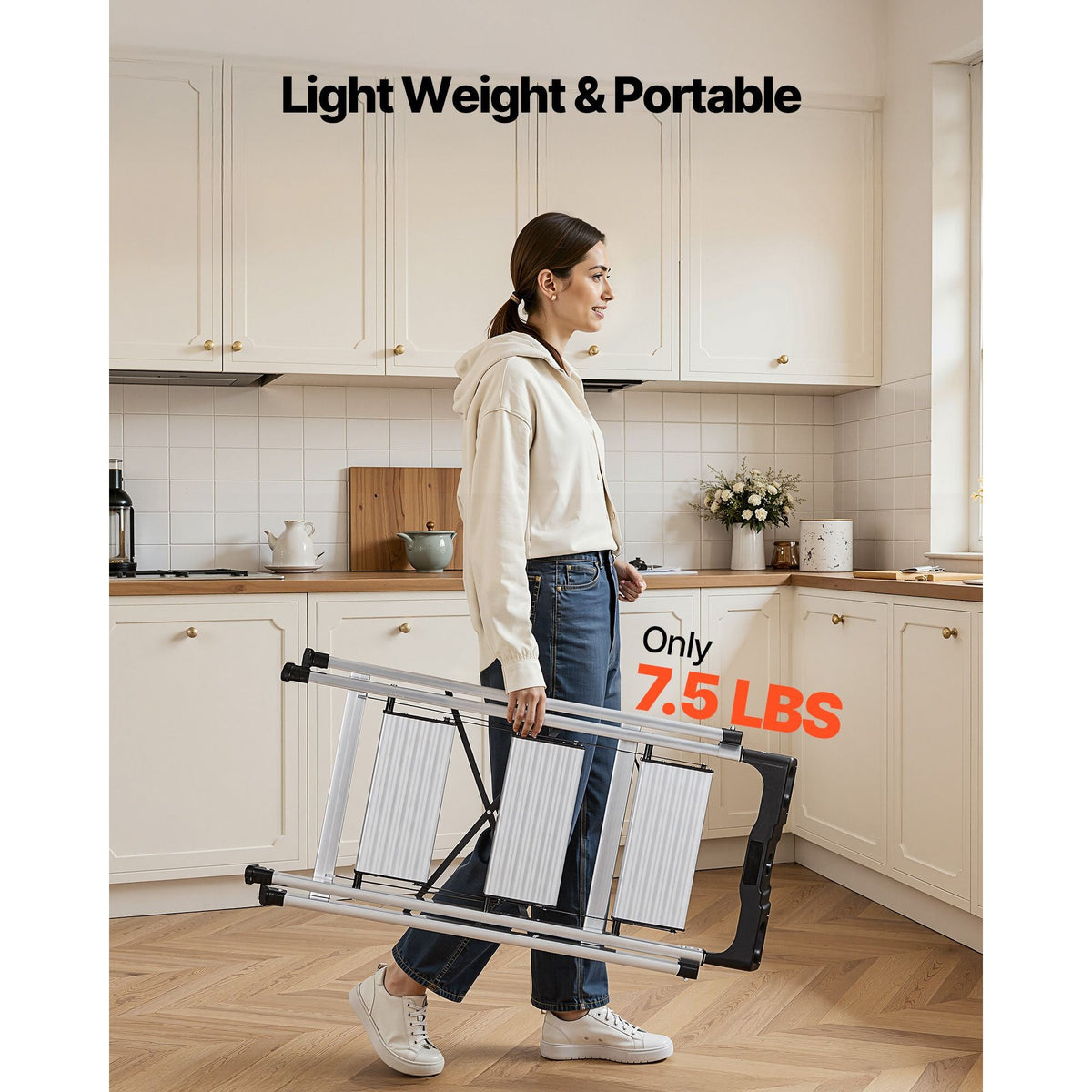 3 Step Ladder, Folding Step Stool with Wide Anti-Slip Pedal and Comfort Handgrip, 330 lbs Capacity Portable Aluminum Stepladder, Multi-Use for Kitchen, Warehouse, Household and Office, Silver