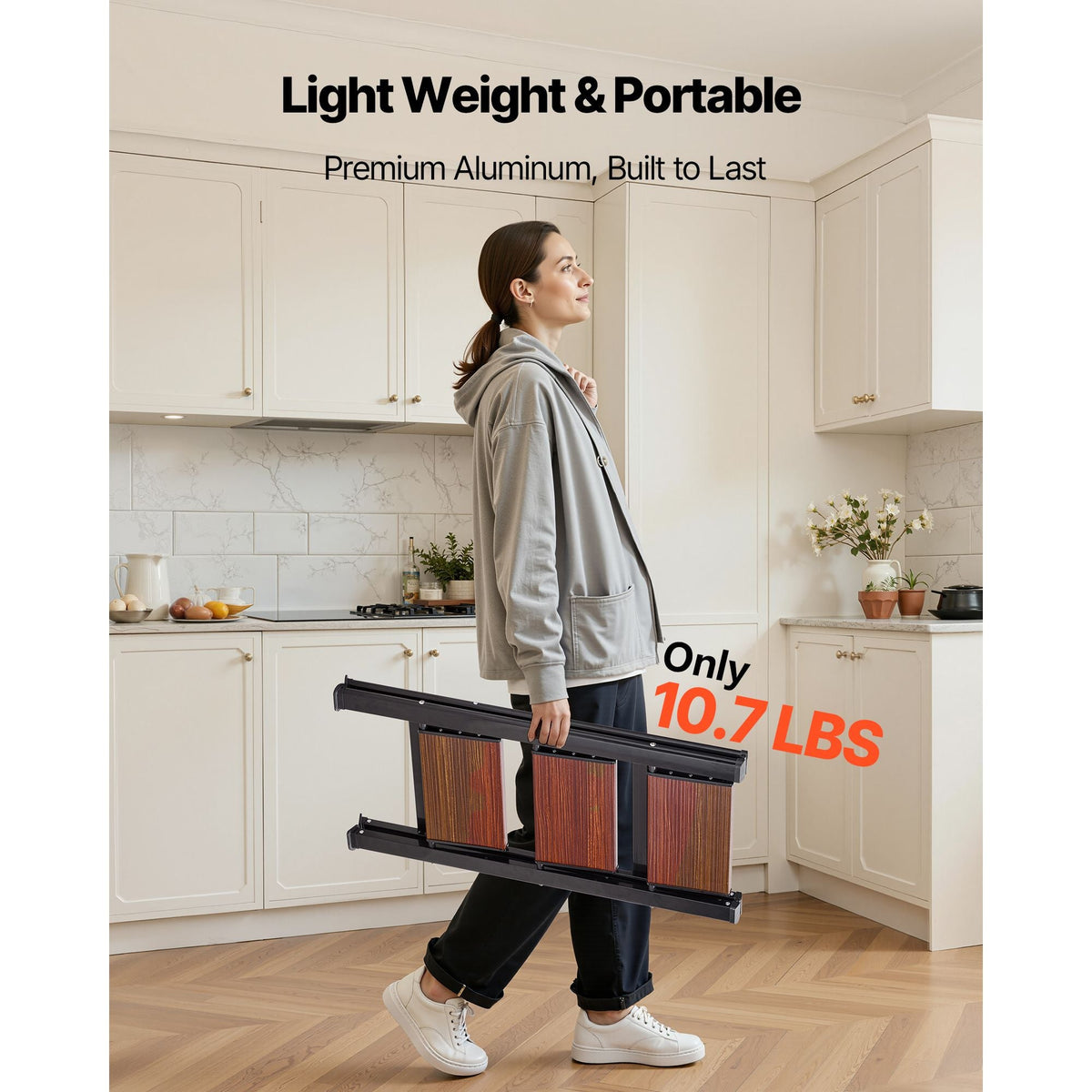 3 Step Ladder, Folding Step Stool with Wide Anti-Slip Pedal and Comfort Handgrip, Lightweight 330 lbs Capacity Portable Aluminum Plant Support, Multi-Use for Adults, Home Repairing, Cleaning