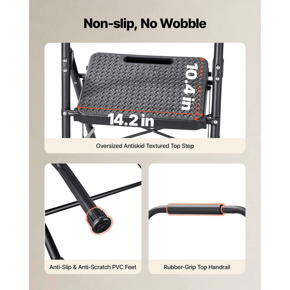 3 Step Ladder, Folding Step Stool with Wide Anti-Slip Pedal and Comfort Handgrip, Lightweight 600 lbs Capacity Portable Steel Ladder, Multi-Use for Kitchen, Home, Household and Office, Black
