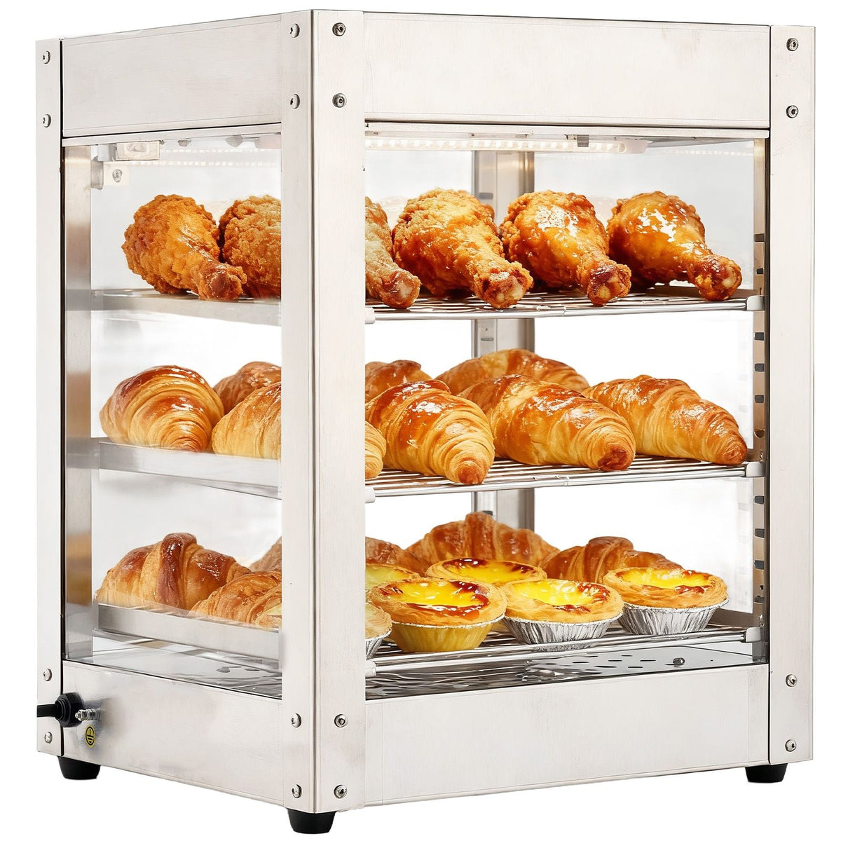3-Tier Commercial Food Warmer Display, 800W Food Display Warmer with LED Light, Adjustable Shelf and Stainless Steel Frame, 86-185 F Air Heating, 34L for Hamburger, Pizza, Bread, Fried Chicken
